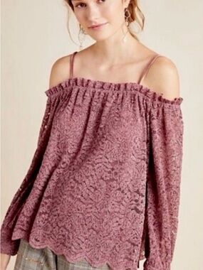 NWT Eri + Ali Top Women’s Sz Small Romana Lace Velvet Anthropologie Off Shoulder